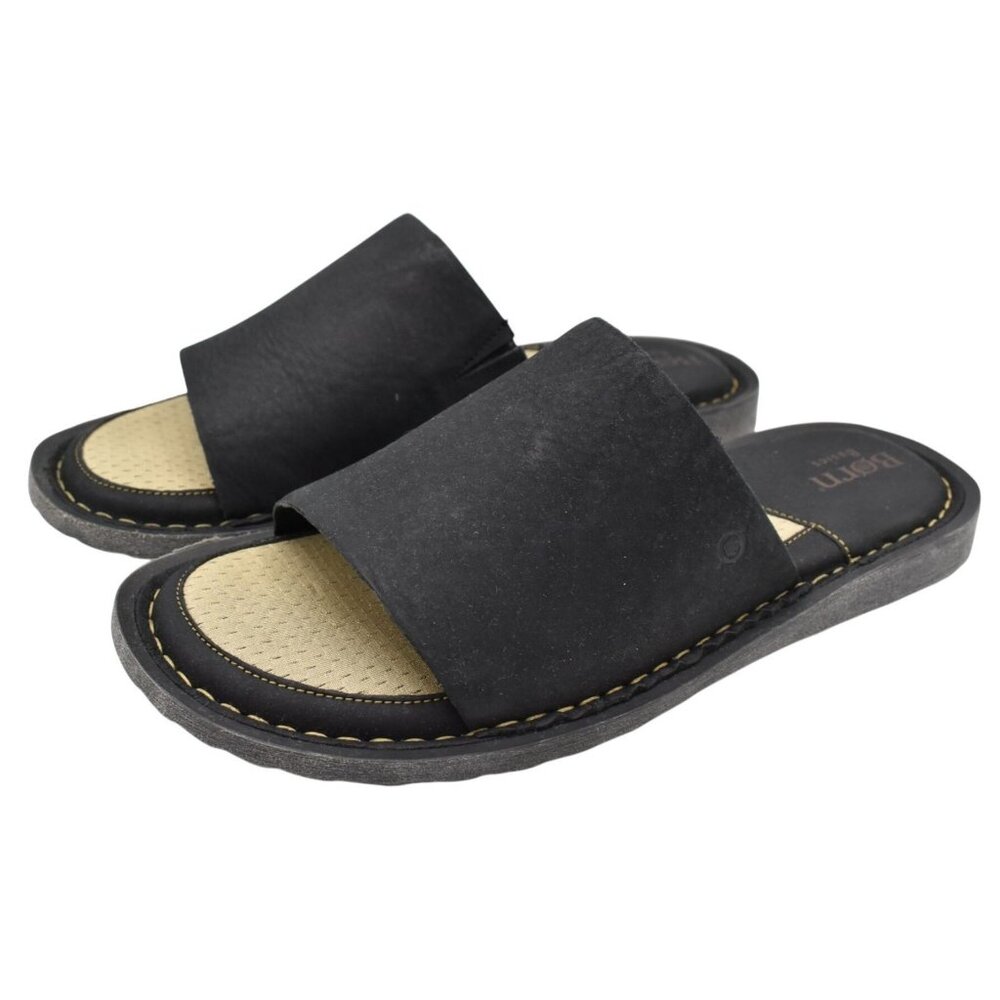 Born Mens‎ Size 10 Leeward Full Grain Black Leather Slip On Slides Sandals Shoes